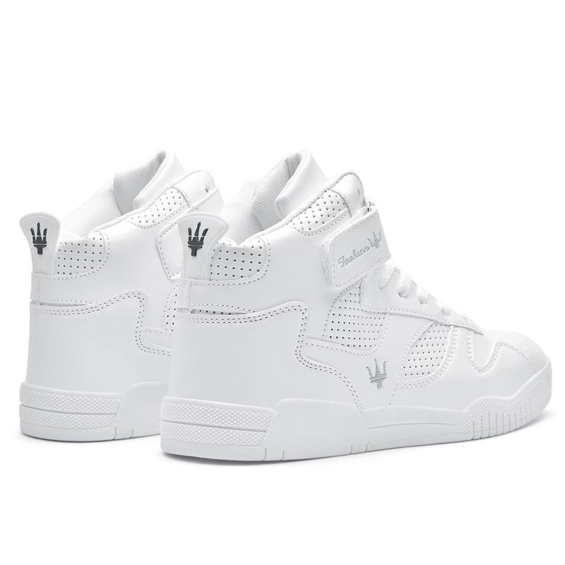 FZUU Men's Fashion High Top Leather Street Sneakers Sports Casual Shoes (7.5, White) - Image 5
